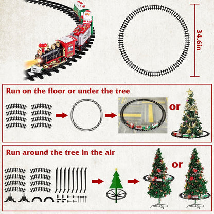 Electric Train Set Kid Toy Xmas Steam Train Kit Tree Surround Track Battery Operated With Sound Light Santa Claus Christmas Gift