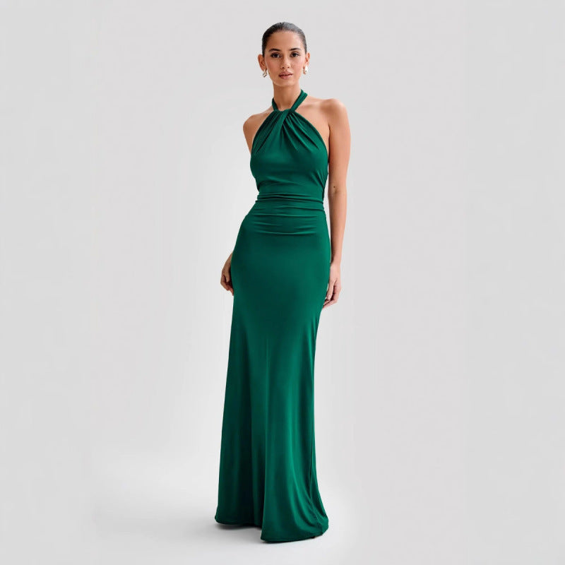 Ins Bodycon Halter Dress Sexy Backless Slim Fit Waist Slimming Maxi Dresses Prom Party Club Clothing For Women