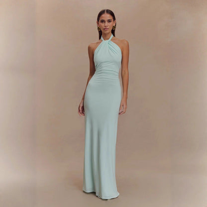 Ins Bodycon Halter Dress Sexy Backless Slim Fit Waist Slimming Maxi Dresses Prom Party Club Clothing For Women
